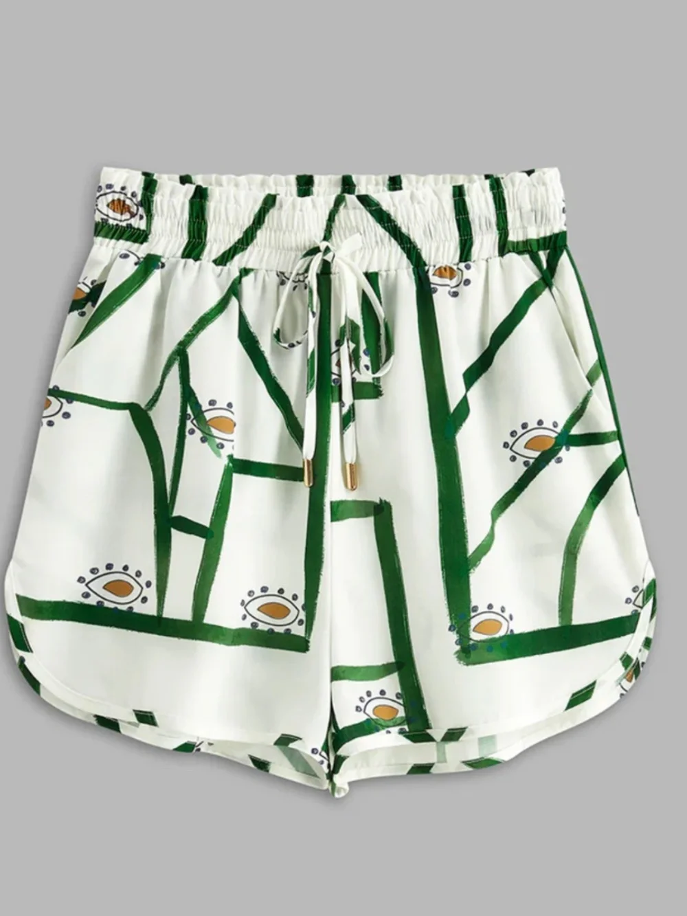 Commense Print Drawstring Relaxed Summer Linen Blend Shorts Size Large